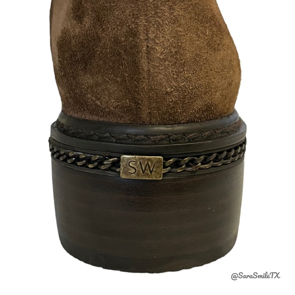 STUART WEITZMAN - Yadastud - Brown Suede Bronze Stud Moto Ankle Boots - NWOT - Picture 11 of 16